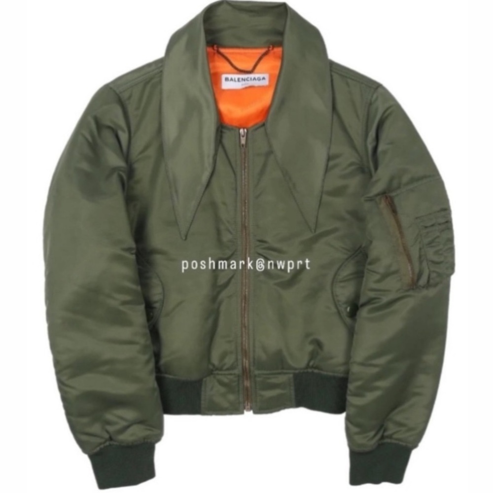 Balenciaga Flight Jacket Scarf Neck Tie Satin Bomber Olive Green 34 XS 0 2 - Picture 5 of 14